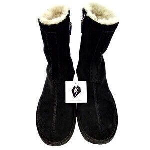 Polo Sport Women's Black Suede Logo Faux Fur Insoles Ankle Bootie Rubber 8.5